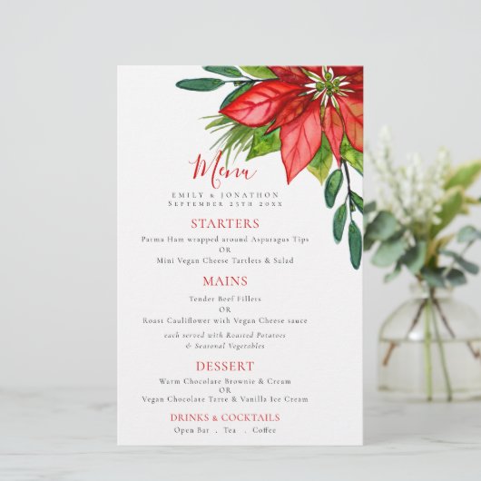 Budget Festive Wedding Poinsettia Foliage Menu (Staand voorkant)