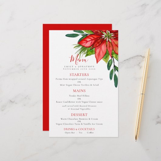 Budget Festive Wedding Poinsettia Foliage Menu (Voorkant / Achterkant in situ)