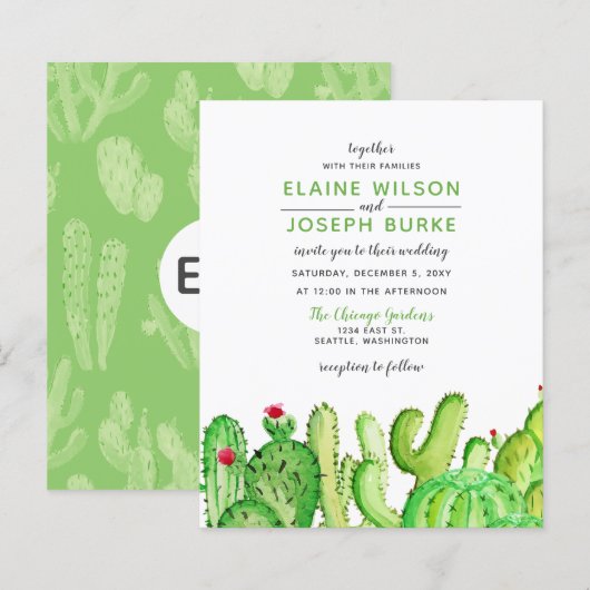 Budget Fiesta Cactus Green Wedding Uitnodiging (Voorkant / Achterkant)