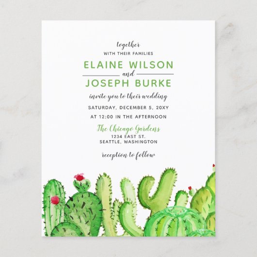Budget Fiesta Cactus Green Wedding Uitnodiging (Voorkant)