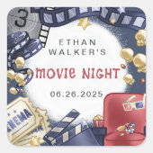 Budget Film Nacht Kinderen Verjaardag Vierkante Sticker (Voorkant)