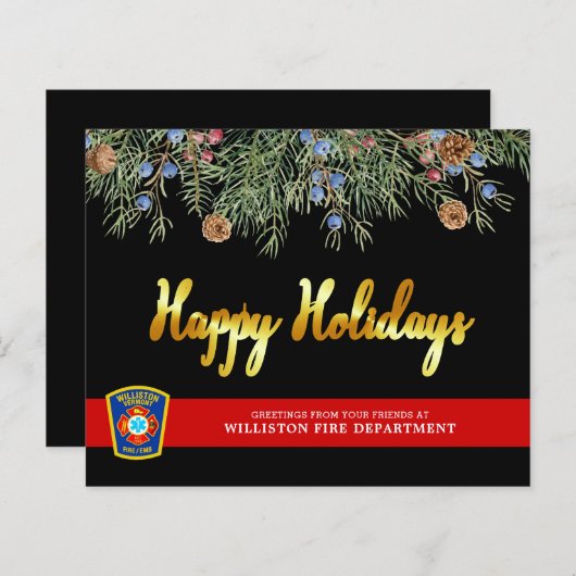 Budget Fire Department Thin Red Line Holiday Kaart (Voorkant / Achterkant)