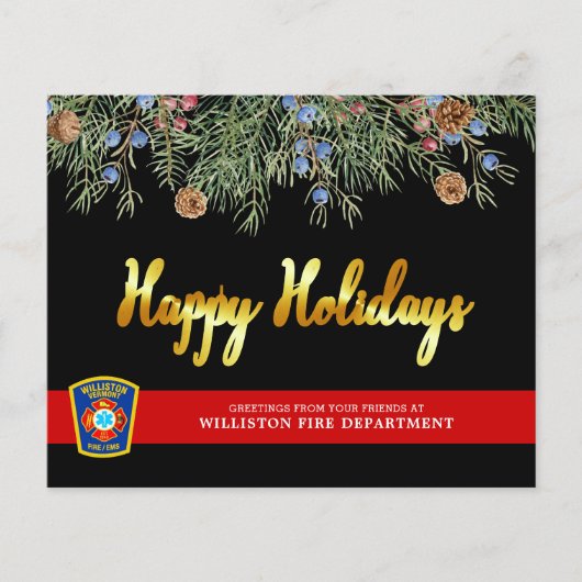 Budget Fire Department Thin Red Line Holiday Kaart (Voorkant)