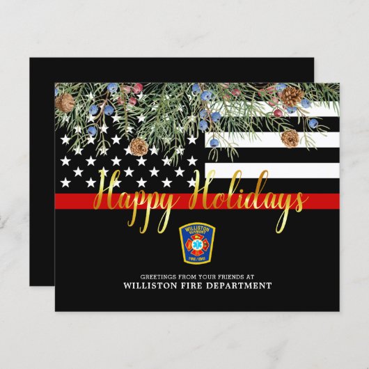 Budget Fire Department Thin Red Line Holiday Kaart (Voorkant / Achterkant)