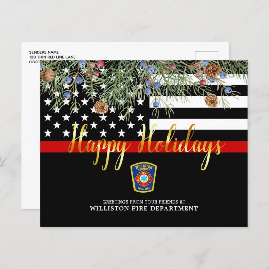 Budget Fire Department Thin Red Line Holiday Kaart (Voorkant / Achterkant)