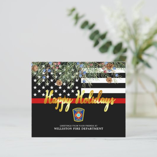 Budget Fire Department Thin Red Line Holiday Kaart (Staand voorkant)