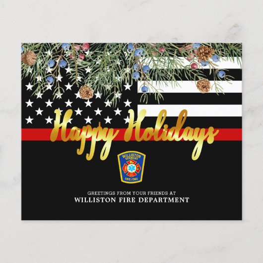Budget Fire Department Thin Red Line Holiday Kaart (Voorkant)