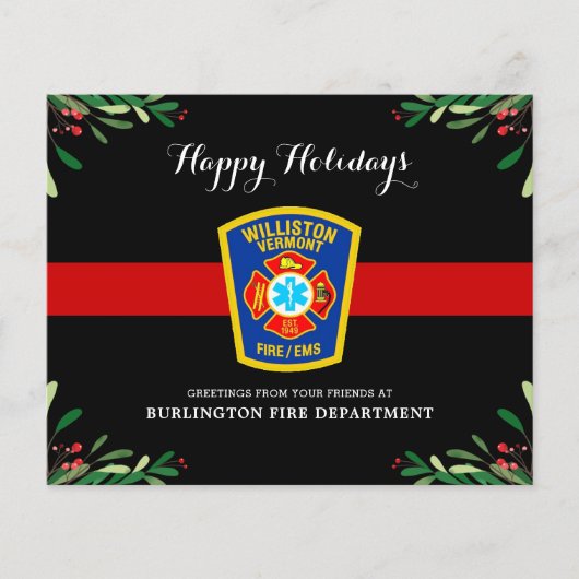 Budget Fire Department Thin Red Line Holiday Kaart (Voorkant)