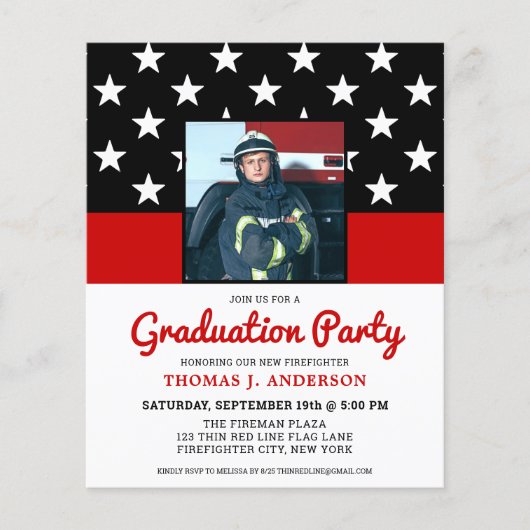 Budget Firefighter Graduter Party Photo Invite (Voorkant)