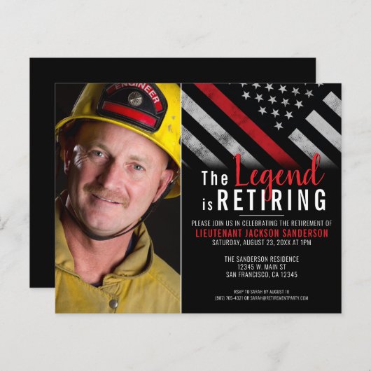 Budget Firefighter Photo Retirement Uitnodiging (Voorkant / Achterkant)
