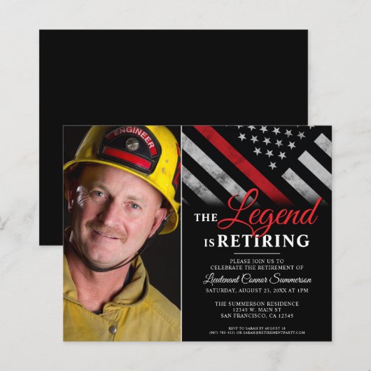 Budget Firefighter Retirement Foto Uitnodiging (Voorkant / Achterkant)