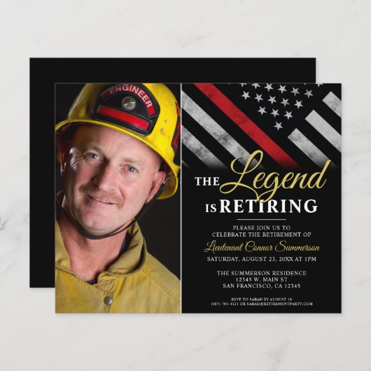 Budget Firefighter Retirement Foto Uitnodiging (Voorkant / Achterkant)