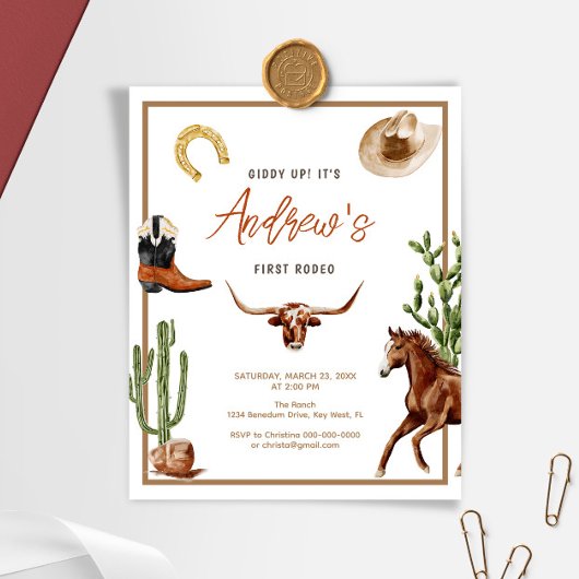 Budget First Rodeo Cowboy Verjaardagsuitnodiging