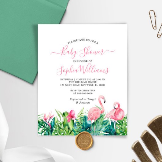 Budget Flamingos Tropical Baby shower Invitation