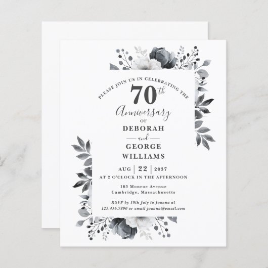 Budget Floral 70e bruiloft Jubileum Uitnodiging (Voorkant / Achterkant)