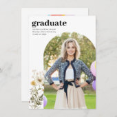 Budget Floral Afstudeerder Foto Afstuderen Aankond Notitiekaartje (Voorkant / Achterkant)