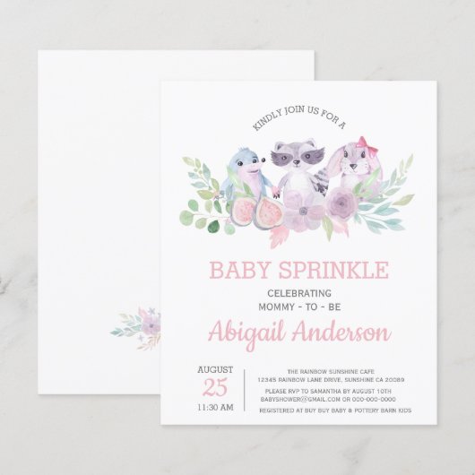 Budget Floral Animal Baby Sprinkle Uitnodiging (Voorkant / Achterkant)
