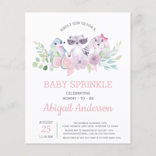 Budget Floral Animal Baby Sprinkle Uitnodiging (Voorkant)