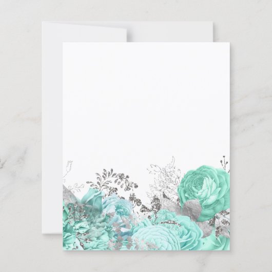 Budget Floral Aqua Silver Script Wedding Invite (Achterkant)