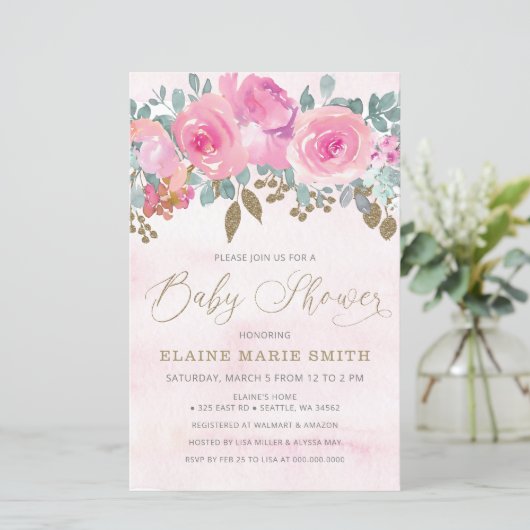 Budget Floral Baby in de uitnodiging van het Baby  (Staand voorkant)