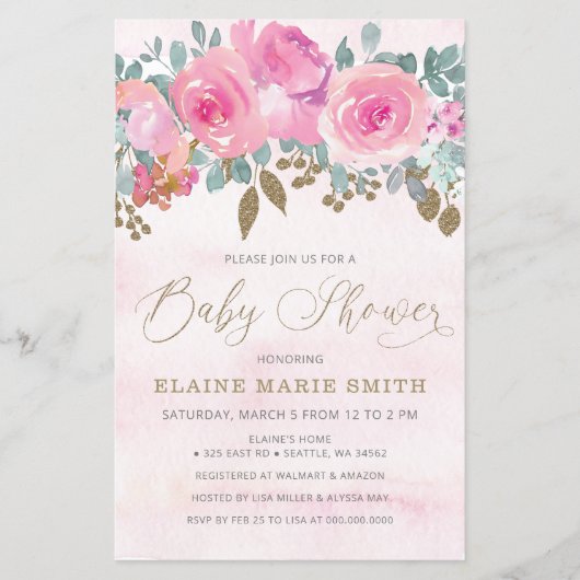 Budget Floral Baby in de uitnodiging van het Baby  (Voorkant)