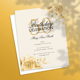 Budget Floral Birthday Elegant Gold Cream