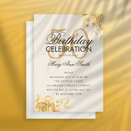 Budget Floral Birthday Elegant Gold Invite Cream Notitiekaartje