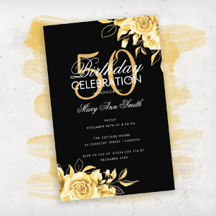 Budget Floral Birthday Party Elegant Gold & Black Flyer