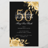 Budget Floral Birthday Party Elegant Gold & Black Flyer (Voorkant)