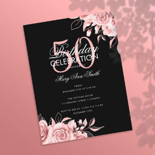 Budget Floral Birthday Party Roos Gold & Black Briefkaart