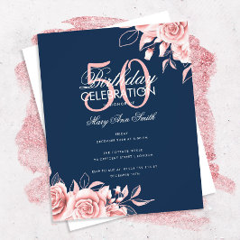 Budget Floral Birthday Party Roos Gold & Navy Flyer