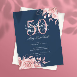 Budget Floral Birthday Party Roos Gold Navy Kaart