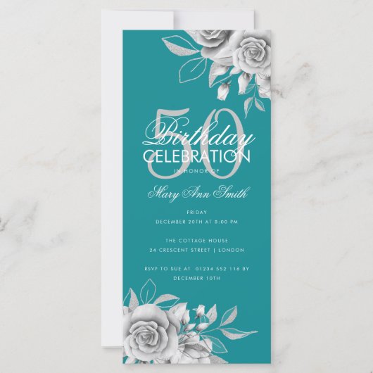 Budget Floral Birthday Party Silver Blauwgroen (Voorkant)