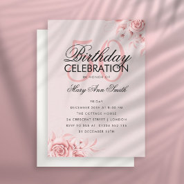 Budget Floral Birthday Roos Gold Invite Blush Notitiekaartje