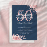 Budget Floral Birthday Roos Gold & Navy Invite Notitiekaartje<br><div class="desc">Elegant 'Birthday Party Program' met Floral Arrangement in Roos Gold & Navy met aangepaste tekst.</div>