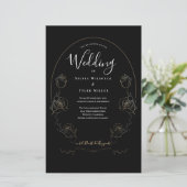 Budget Floral Black Gothic Wedding Invitation (Staand voorkant)