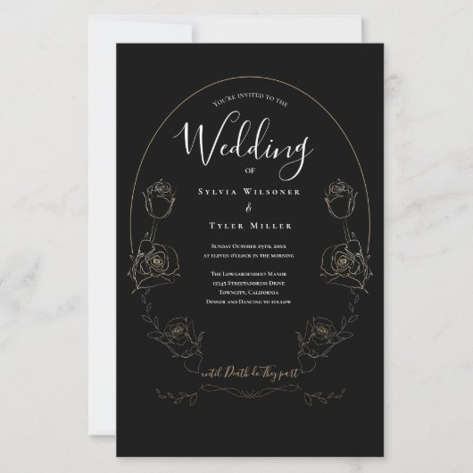 Budget Floral Black Gothic Wedding Invitation (Voorkant)