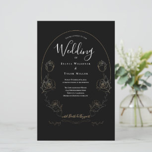 Budget Floral Black Gothic Wedding Invitation