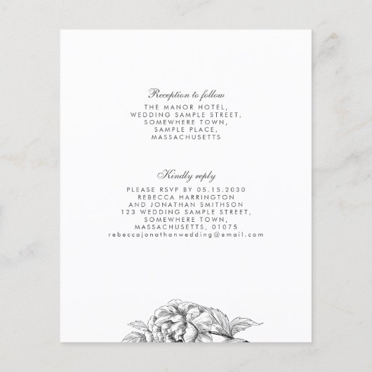 Budget  Floral Black White Wedding Invite (Achterkant)