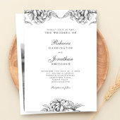 Budget Floral Black White Wedding Invite