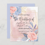 Budget Floral Blue & Pink Brush bruiloft Uitnodigi<br><div class="desc">Budget Floral Blue & Pink Brush bruiloft Uitnodiging modern waterverf roze blauw goud met een roze borstel,  om met uw details gemakkelijk en snel te worden aangevuld. Controleer mijn winkel om de volledige suite voor dit ontwerp te zien.</div>