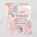 Budget Floral Blue & Pink Brush bruiloft Uitnodigi<br><div class="desc">Budget Floral Blue & Pink Brush bruiloft Uitnodiging modern waterverf roze blauw goud met een roze borstel,  om met uw details gemakkelijk en snel te worden aangevuld. Controleer mijn winkel om de volledige suite voor dit ontwerp te zien.</div>