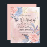 Budget Floral Blue & Pink Brush bruiloft Uitnodigi<br><div class="desc">Budget Floral Blue & Pink Brush bruiloft Uitnodiging modern waterverf roze blauw goud met een roze borstel,  om met uw details gemakkelijk en snel te worden aangevuld. Controleer mijn winkel om de volledige suite voor dit ontwerp te zien.</div>