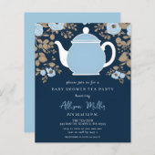 Budget Floral Blue Tea Party Boy Baby Shower Invit (Voorkant / Achterkant)