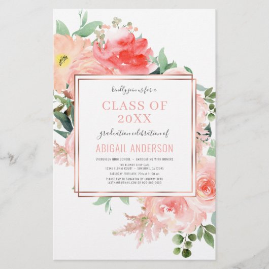 Budget Floral Blush 2023 Foto Afstudeerder Uitnodi (Voorkant)