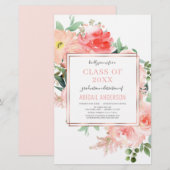 Budget Floral Blush Coral 2023 Afstudeerder Uitnod (Voorkant / Achterkant)