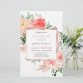 Budget Floral Blush Coral 2023 Afstudeerder Uitnod (Staand voorkant)