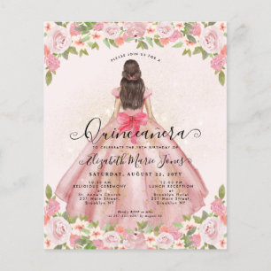 Budget Floral Blush Pink Gold Princess Quinceanera