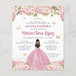 Budget Floral Blush Pink Gold Princess Quinceanera