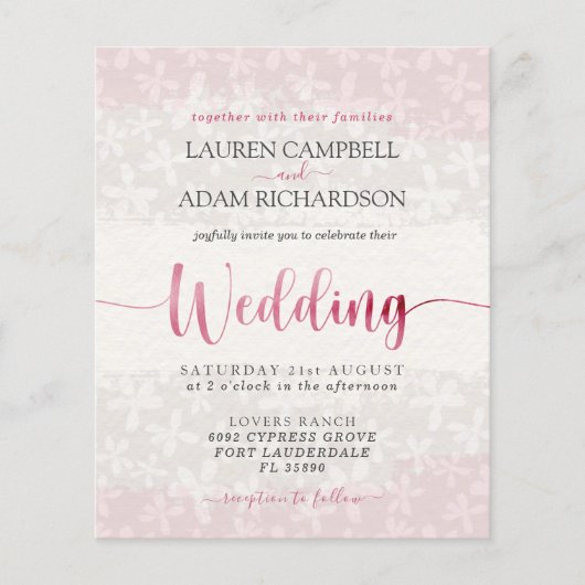 Budget Floral Blush Pink Waterverf Wedding (Voorkant)